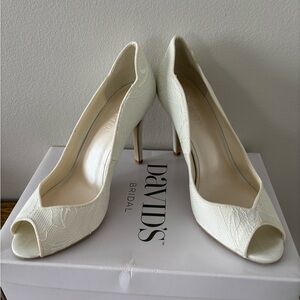 David's Bridal Cream Peep Toe Heels